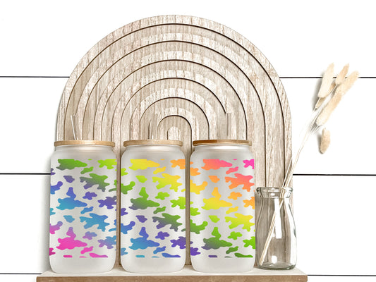 Rainbow Cow Print - Frosted Libby Glass - Tumblers