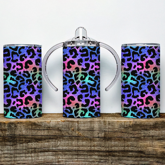 Rainbow Leopard Print Insulated Kids Dual Lid Sippy Cup Tumbler - Tumblers