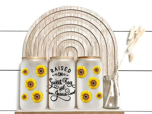 Raised On Sweet Tea And Jesus - Frosted Libby Glass - Tumblers