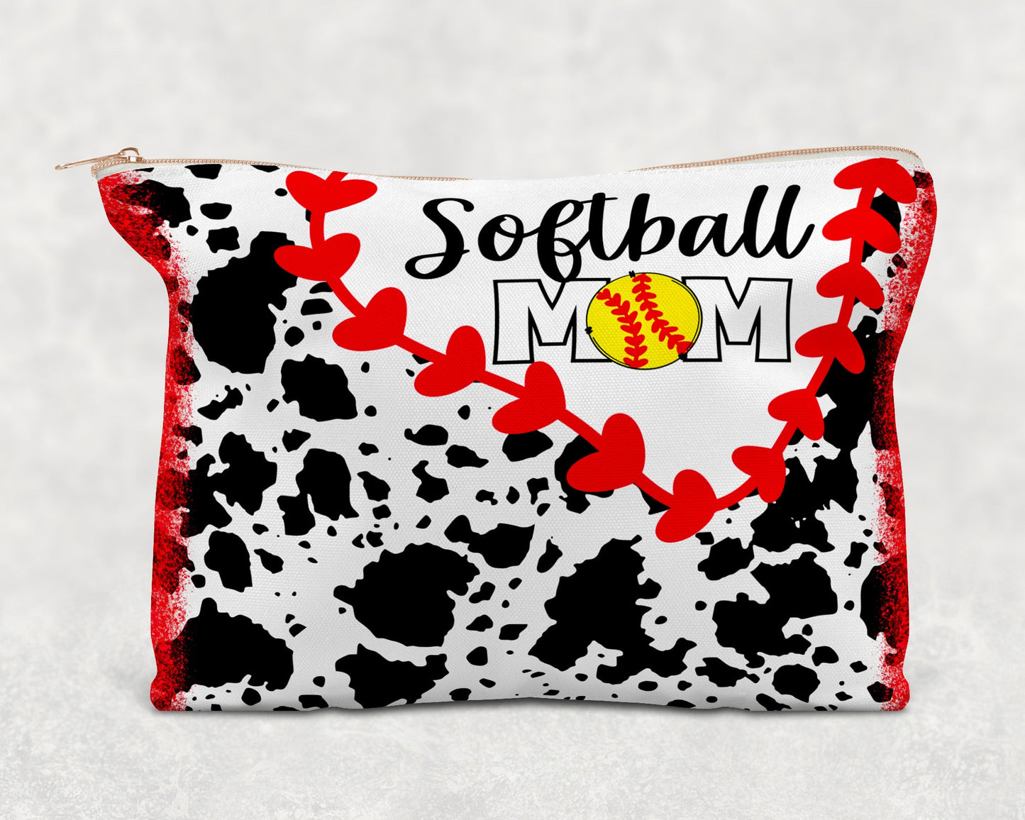 Softball Mom Cow Print Printed Canvas Zipper Bag - Bag