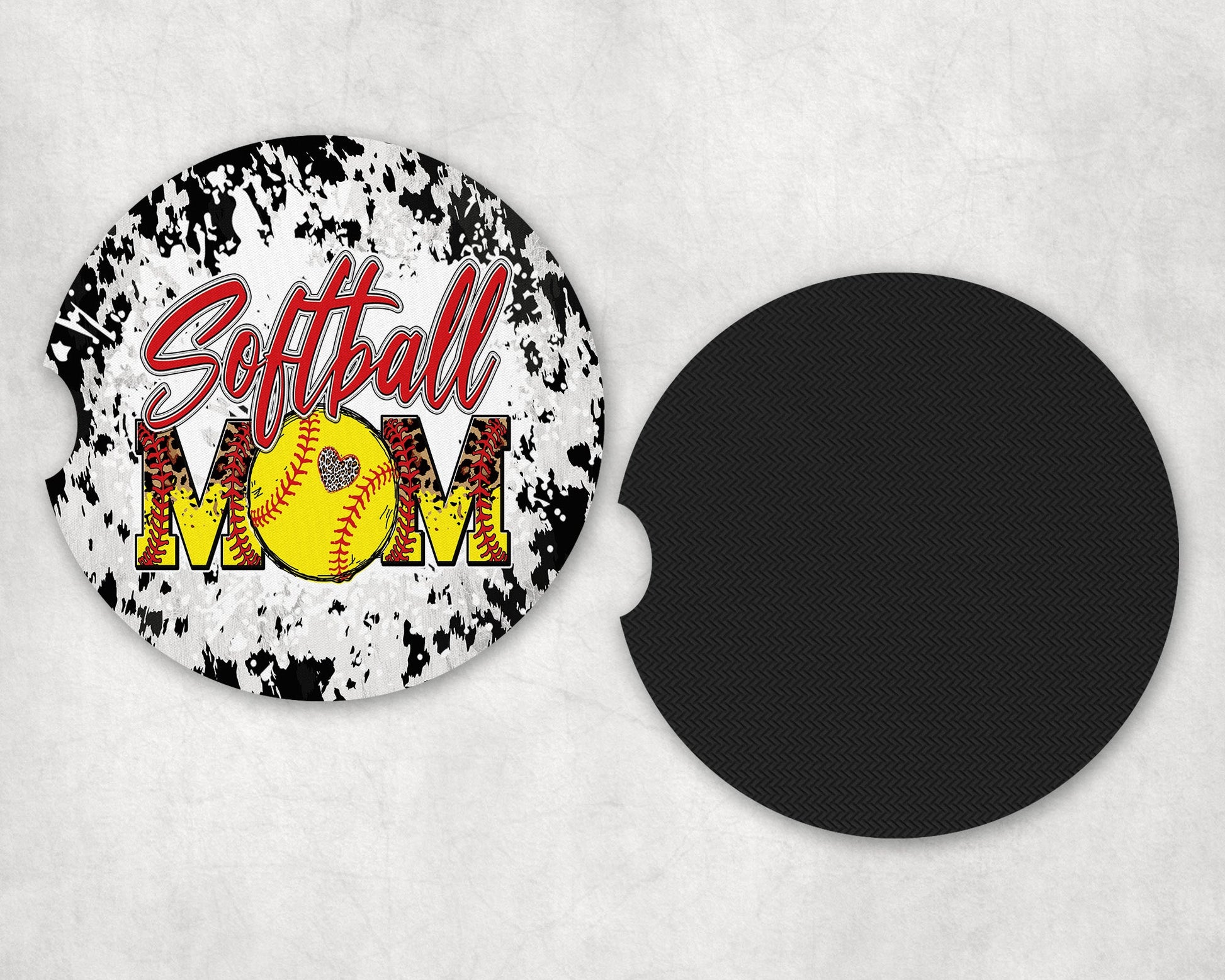 Softball Mom faux cowhide|Car Coaster Set - Car Coaster