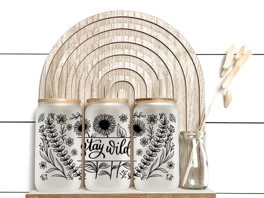 Stay Wild Sunflower|Frosted Libby Glass - Tumblers