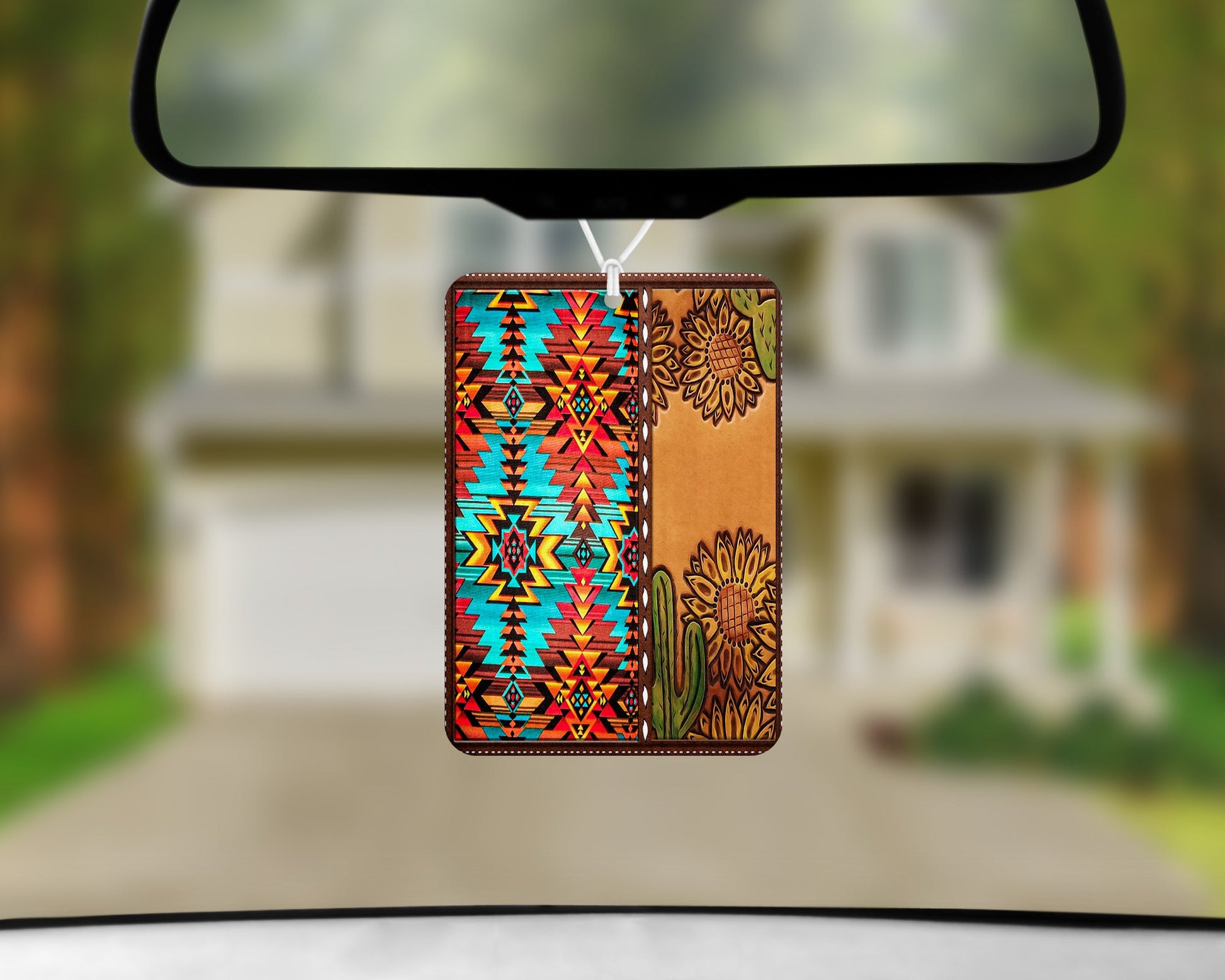Sunflower Cactus Leather Aztec|Freshie|Includes Scent Bottle - Vehicle Air Freshener