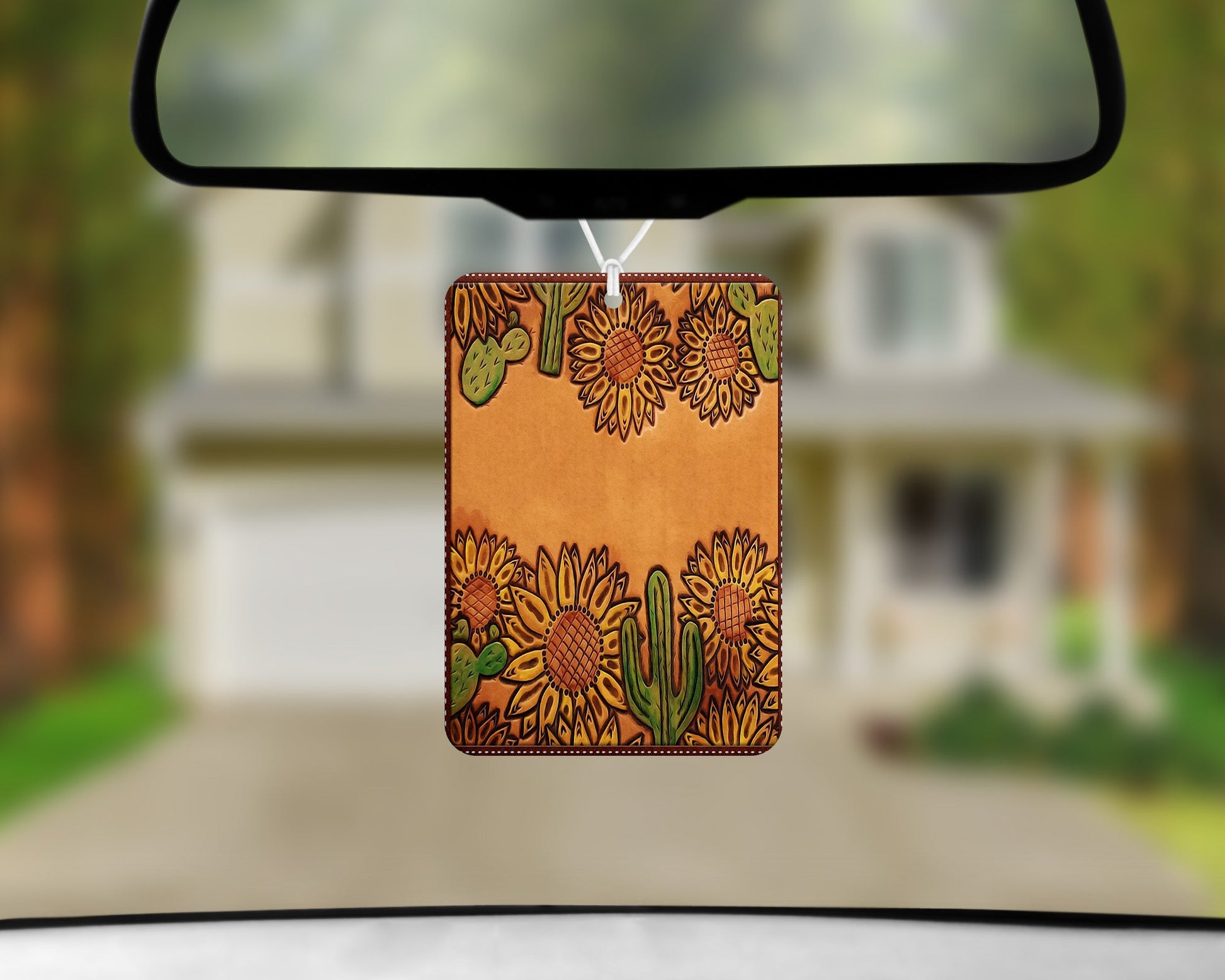 Sunflower Cactus Leather|Freshie|Includes Scent Bottle - Vehicle Air Freshener