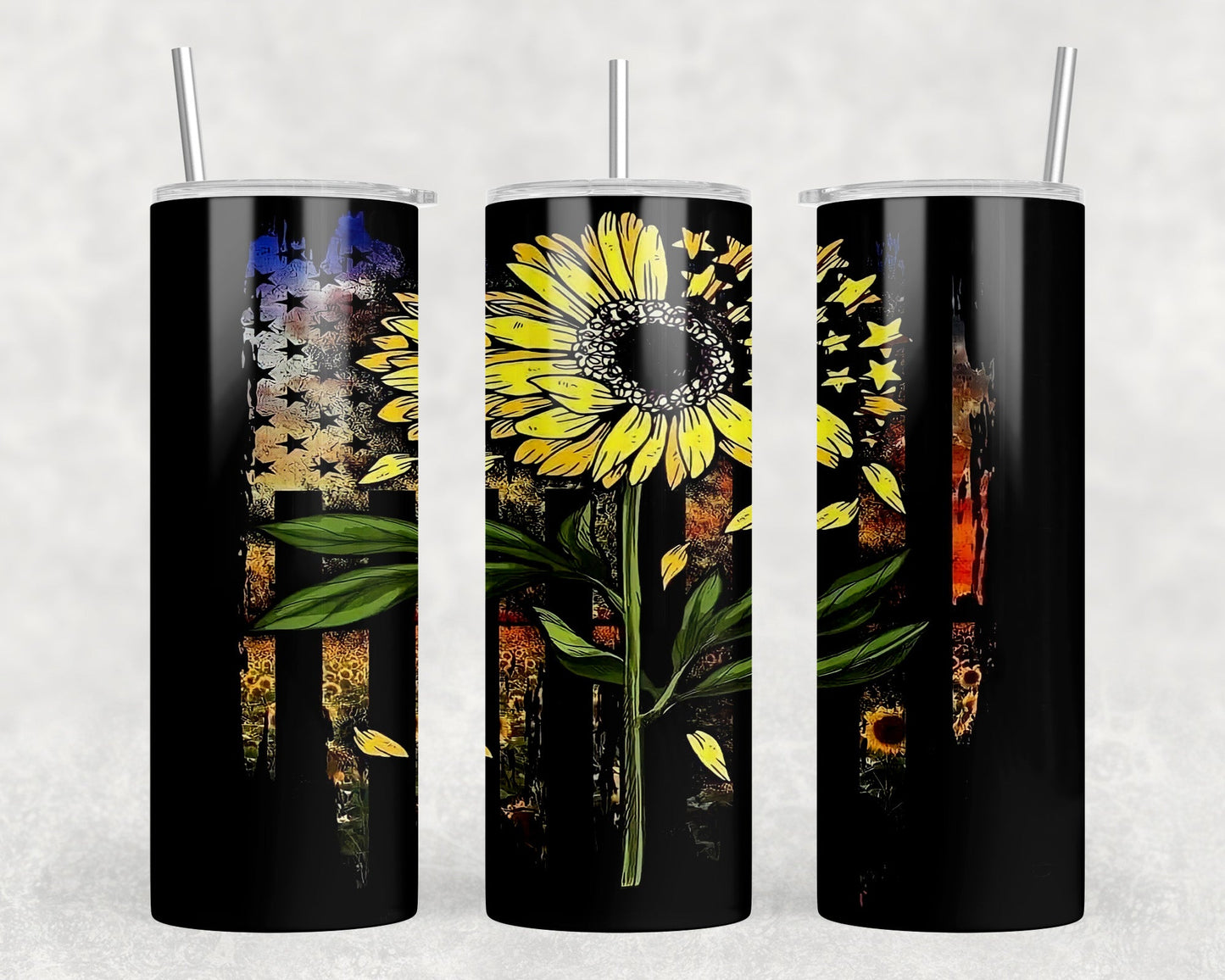 Sunflower Flag|Skinny Tumbler|Optional Bluetooth Speaker| Speaker Color Varies - Tumblers