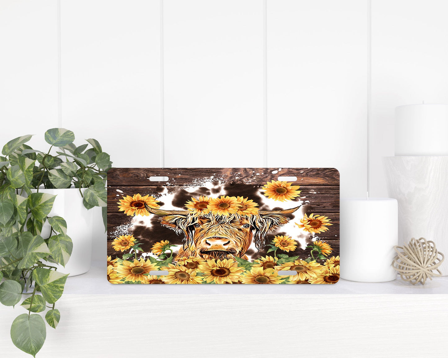 Sunflower Highland Cow|License Plate - Vehicle License Plates