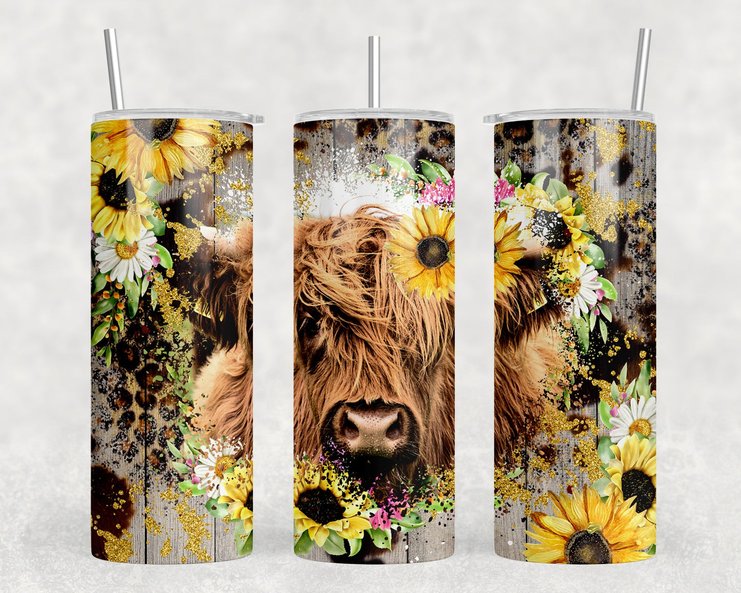 Sunflower Highland Cow|Skinny Tumbler|Optional Bluetooth Speaker| Speaker Color Varies - Tumblers