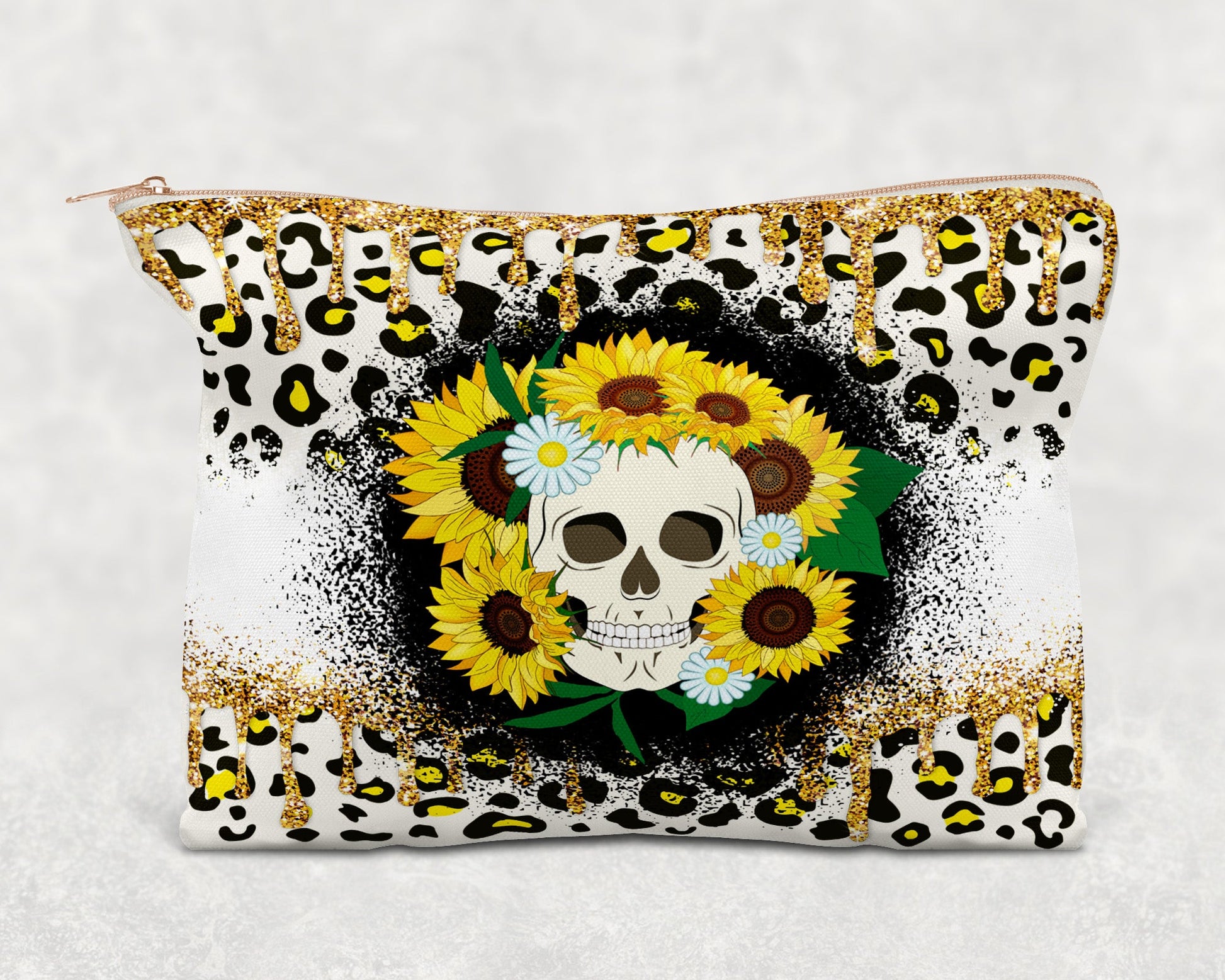 Sunflower Skull Printed Canvas Zipper Bag - Bag