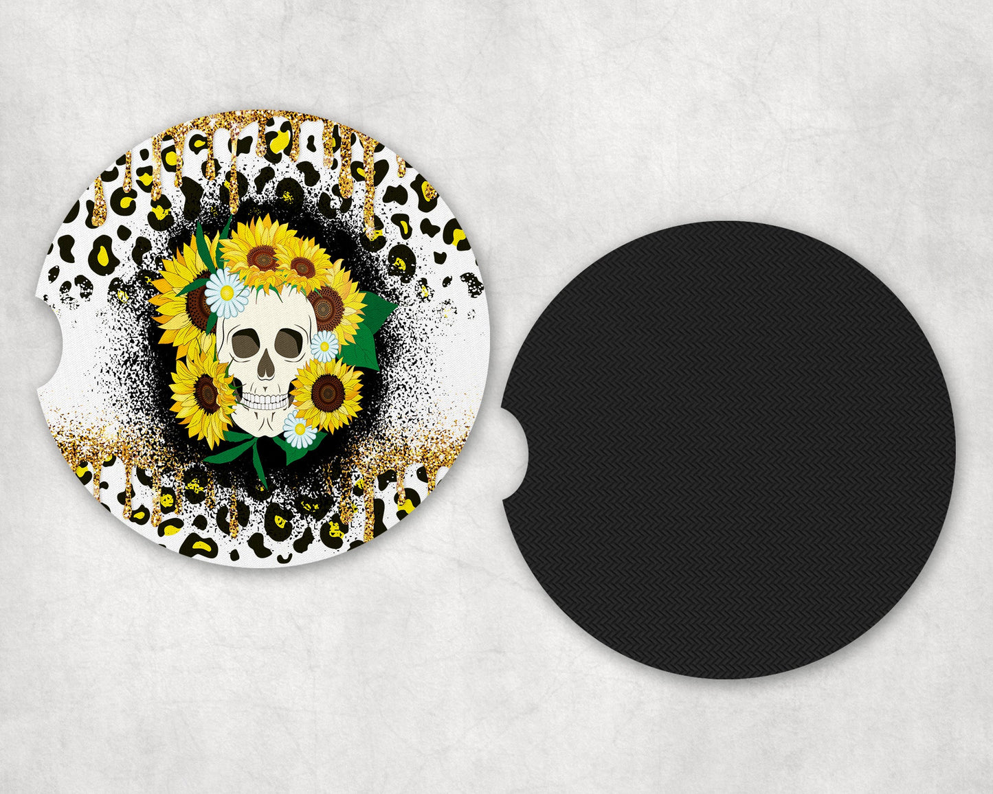 Sunflower Skull|Car Coaster Set - Car Coaster