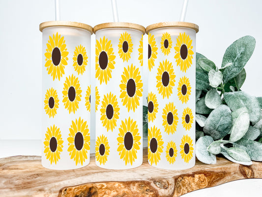 Sunflowers Frosted Glass Tumbler - Tumblers