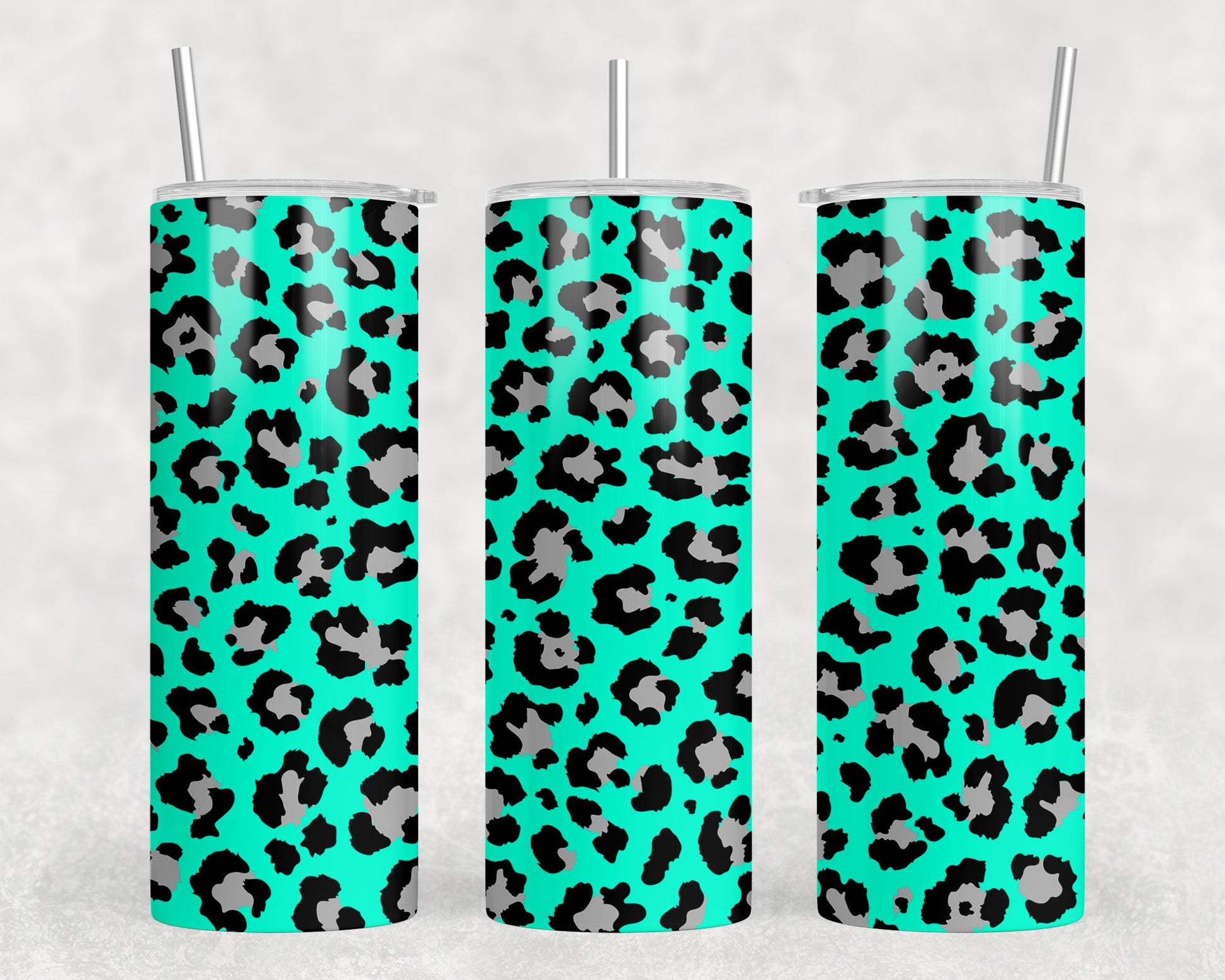 Turquoise Leopard Print|Skinny Tumbler|Optional Bluetooth Speaker| Speaker Color Varies - Tumblers