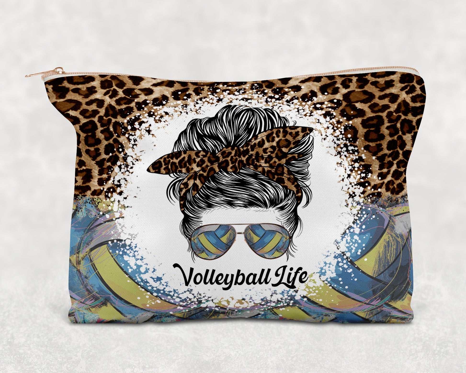 Volleyball Life Leopard Print Printed Canvas Zipper Bag - Bag