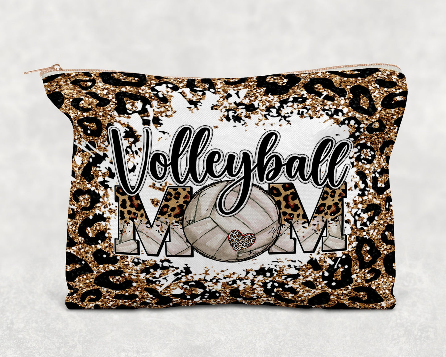 Volleyball Mom Leopard Print Printed Canvas Zipper Bag - Bag