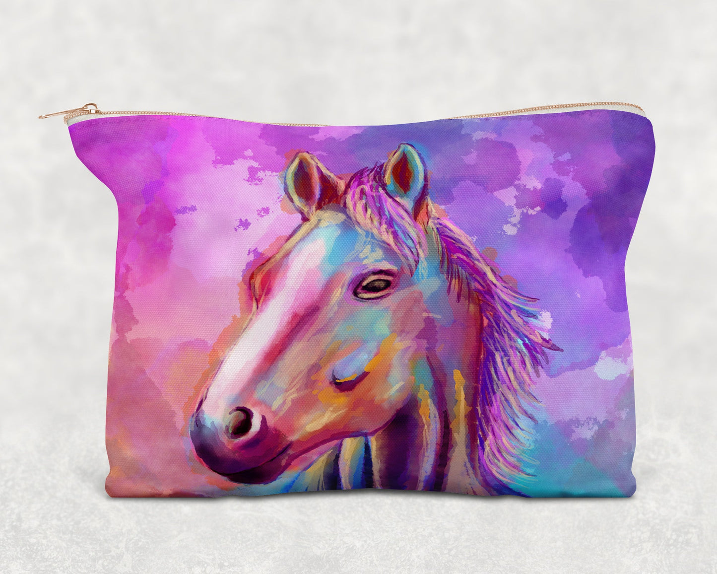 Watercolor Horse Printed Canvas Zipper Bag - Bag