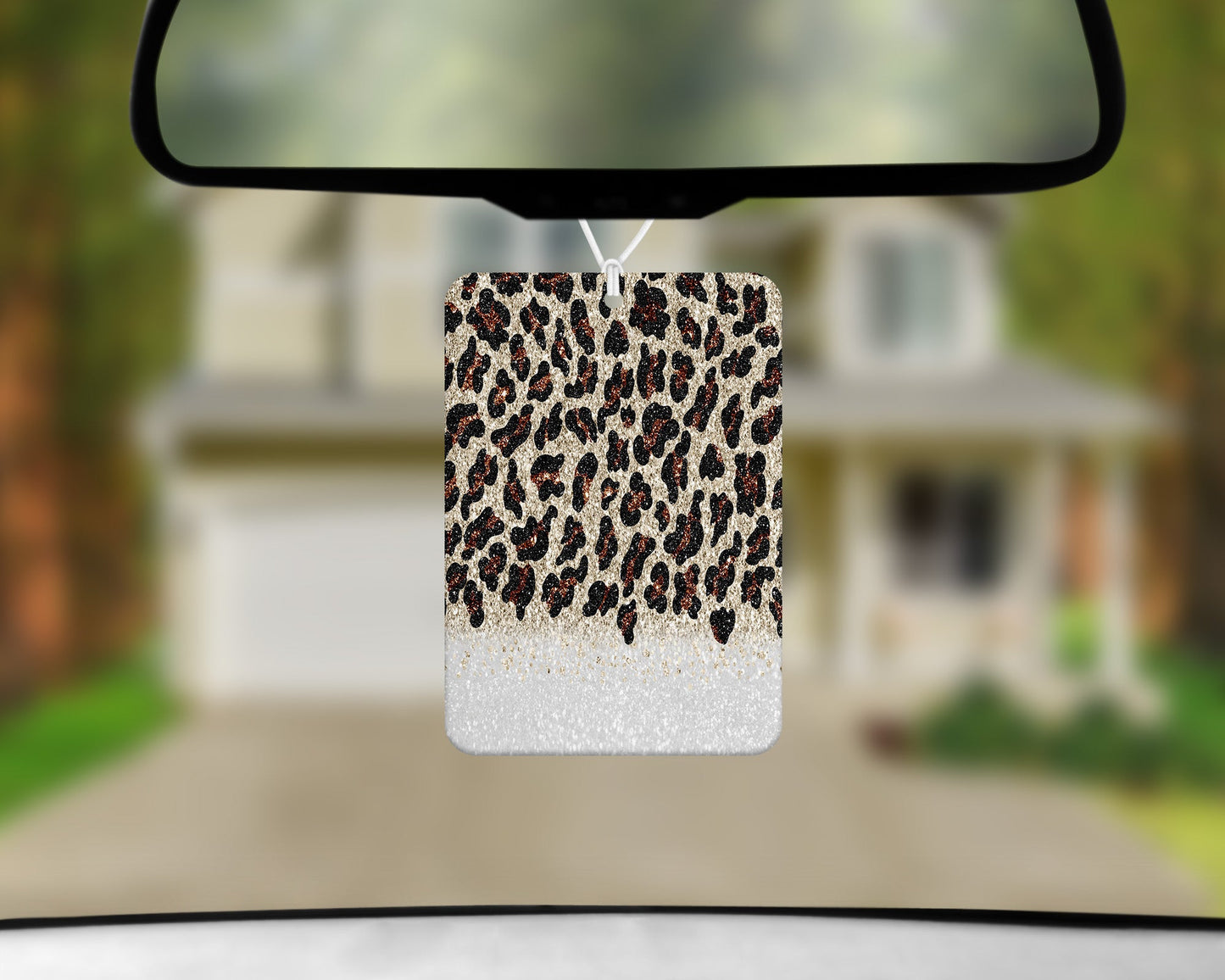 White Glitter Leopard Print|Freshie|Includes Scent Bottle - Vehicle Air Freshener